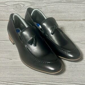 Ike Behar Black Leather Tassel Loafers Mens Dress Shoes Slip On Size 11.5 New